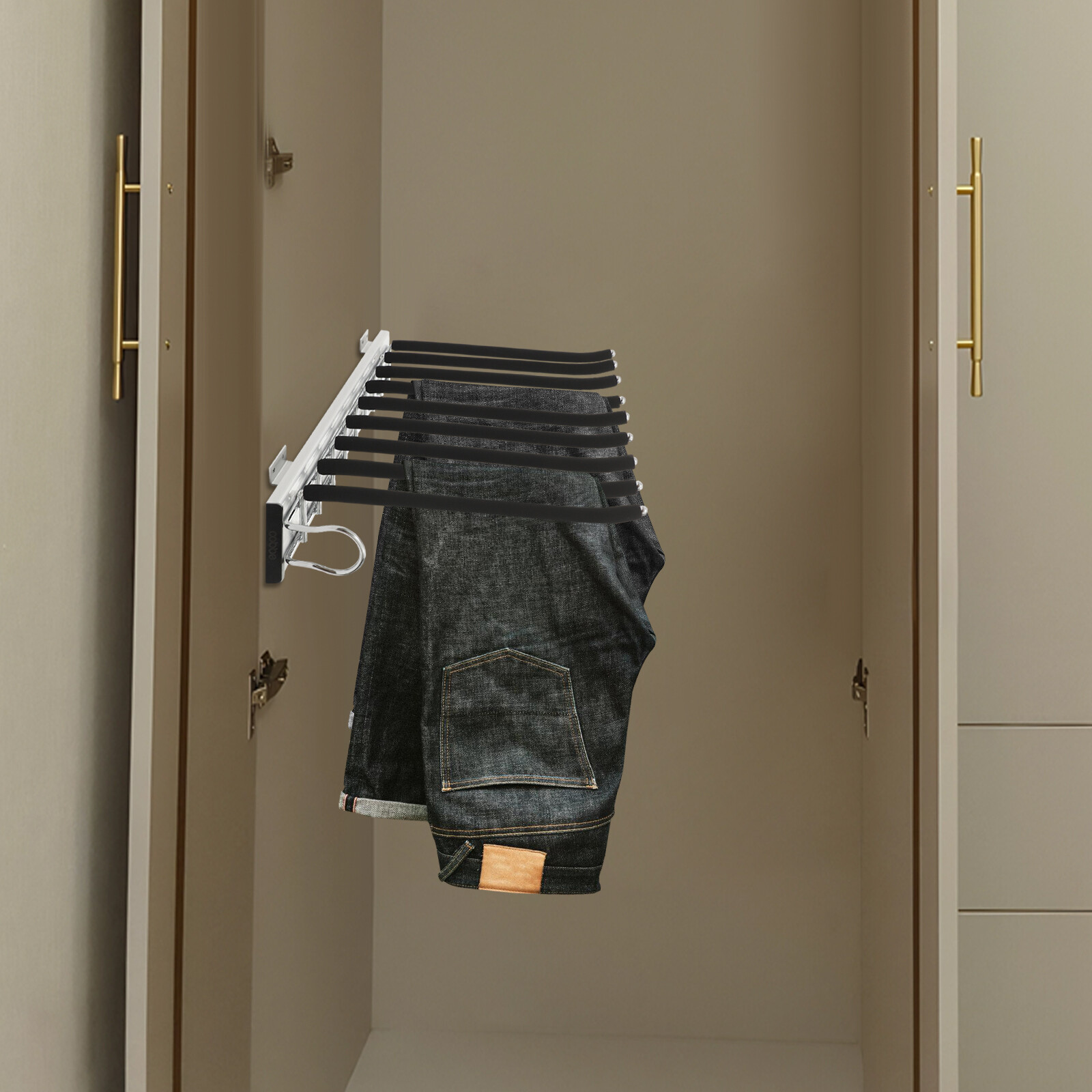 Durable Wall-Mounted Trouser Rack with Smooth Round Balls and Handle