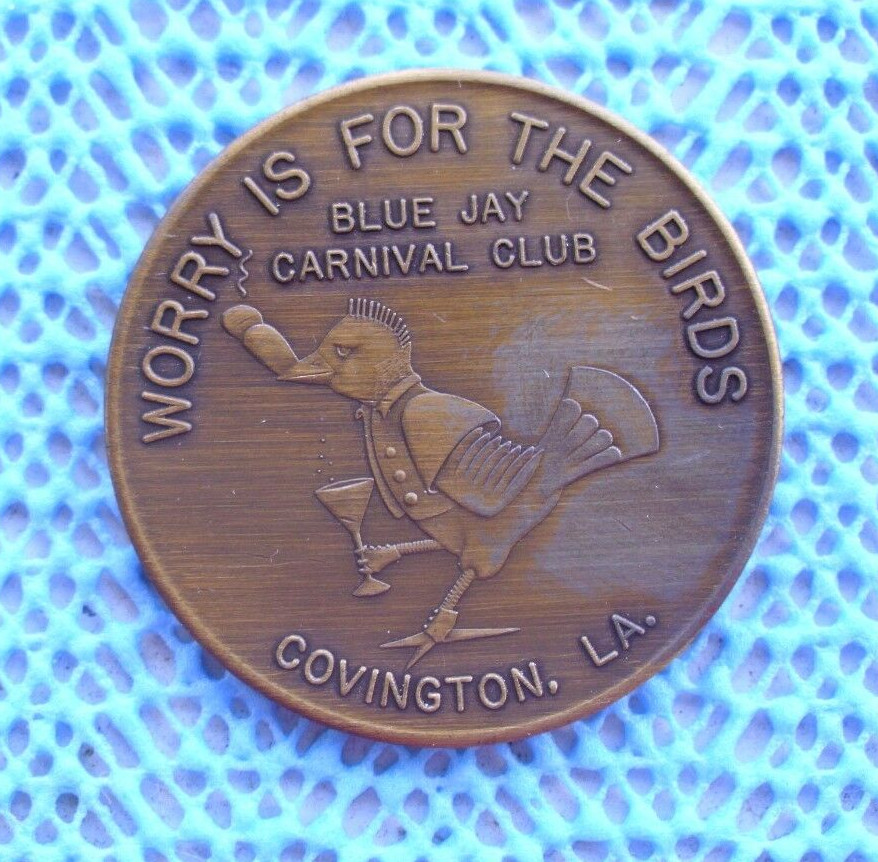 1967 BLUE JAY Carnival Club (Covington, LA)  Antique Bronze  Mardi Gras Doubloon
