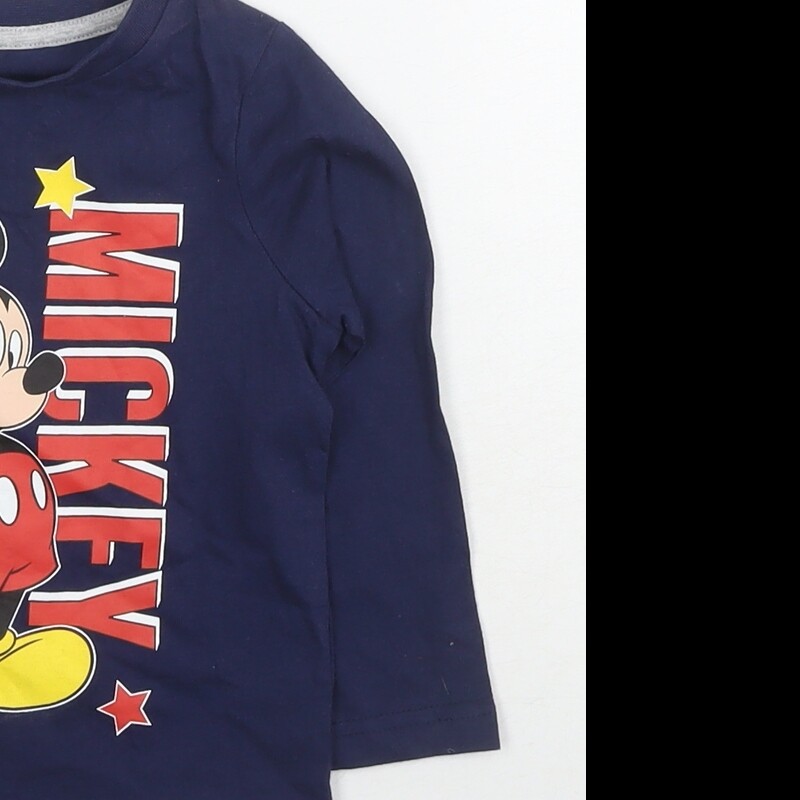 Disney Boys Blue Cotton Basic T-Shirt Size 18-24 Months Round Neck Pullover - Mi