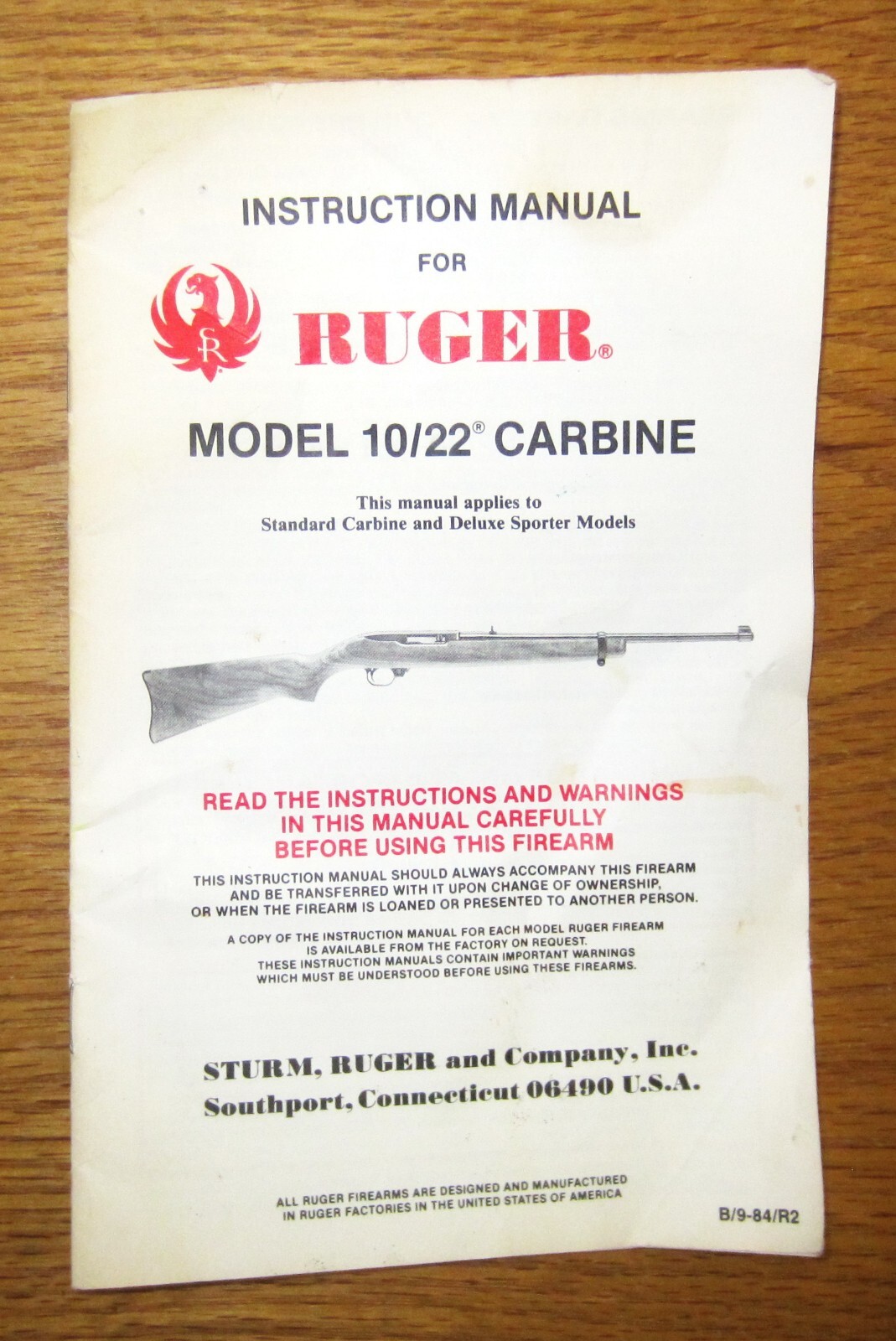 Ruger 10-22 Early Mod Factory Manual 1984
