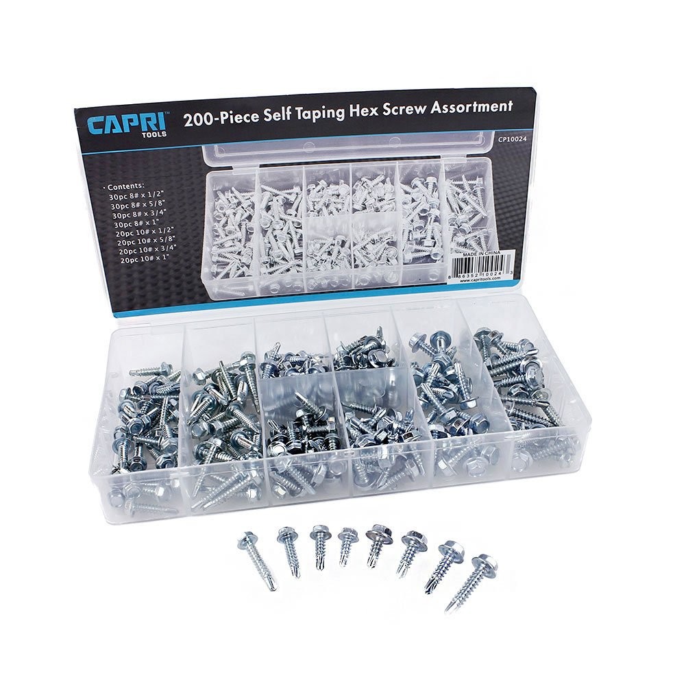 10024 Hex Self Tapping Screw Assortment 200piece Silver Model Number Cp10024