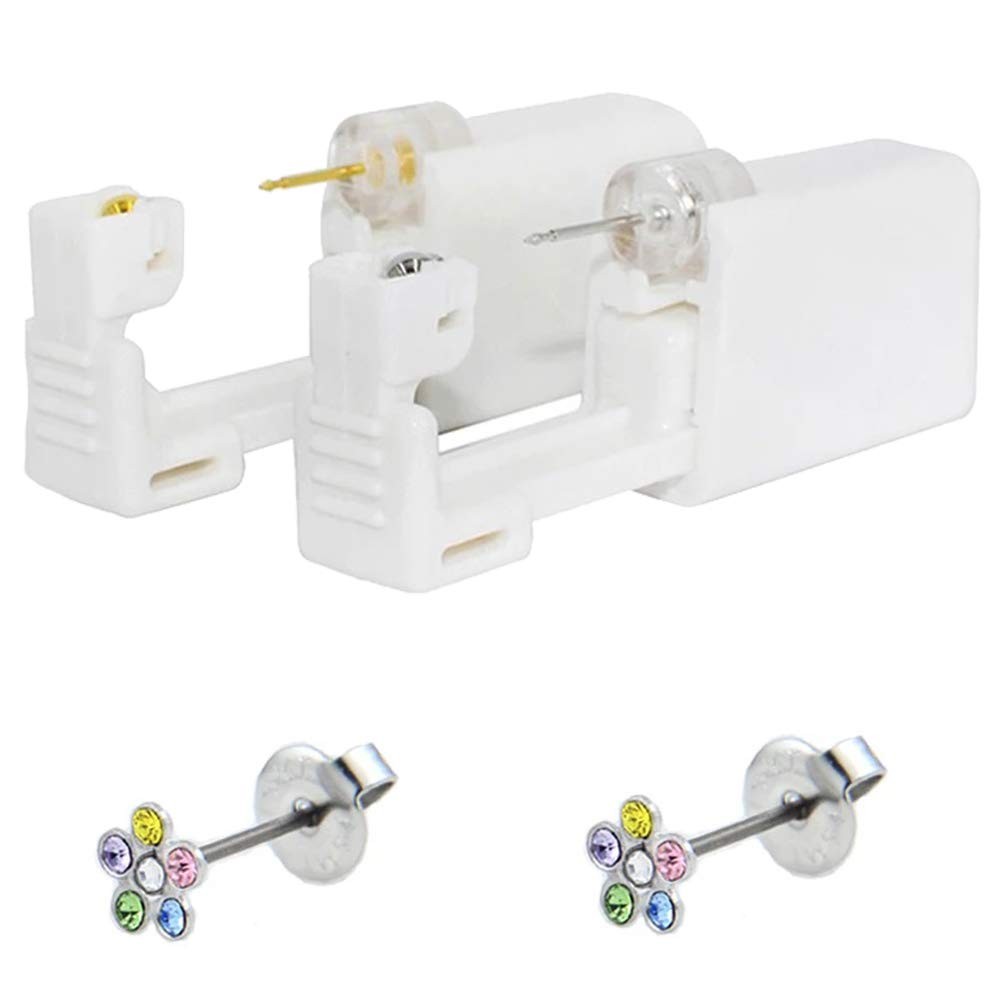 CHUANCI Pair Disposable Sterile Ear Piercing Unit 661,Silver Flower
