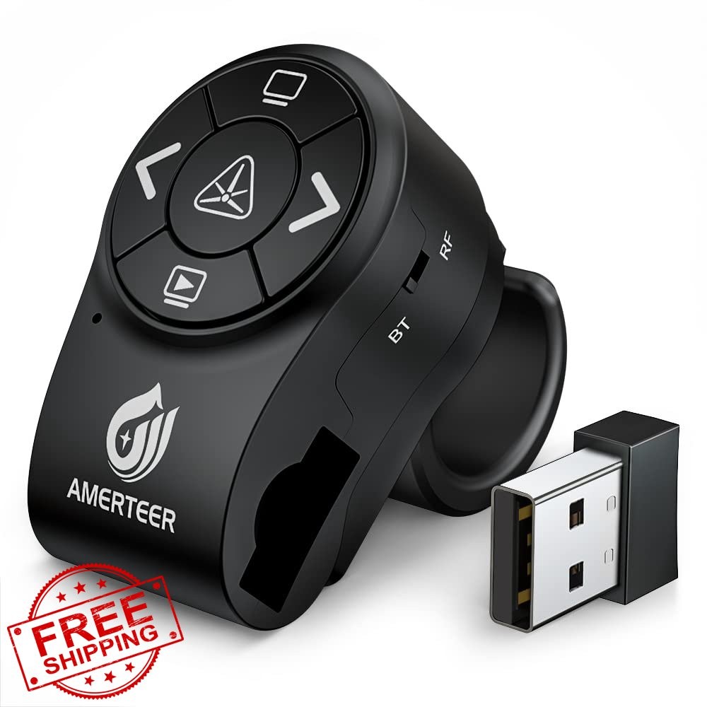 AMERTEER Finger Ring Presentation Clicker, PPT Remote, Rechargeable