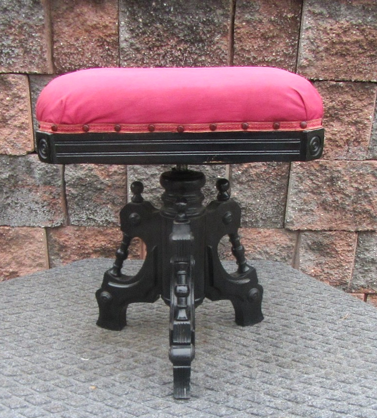 Antique Victorian Signed Bentley Ebonized Adjustable Piano Orgain Vanity Stool