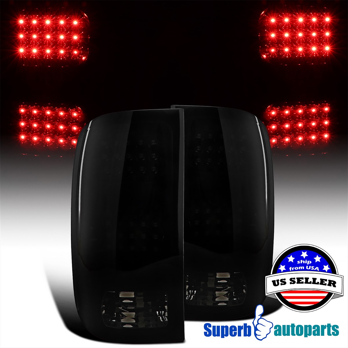Fit 2007-2014 GMC Sierra 1500 2500 3500 LED Tail Brake Lights Glossy Black Smoke