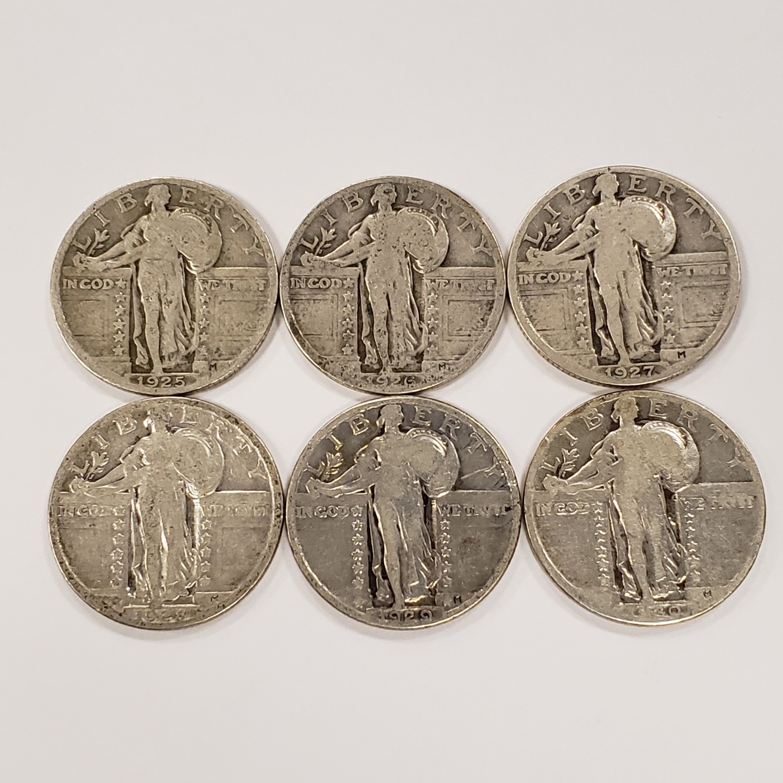 1925-1930 25c Standing Liberty Quarter - Set of 6 Philadelphia Mint Coins  U1041