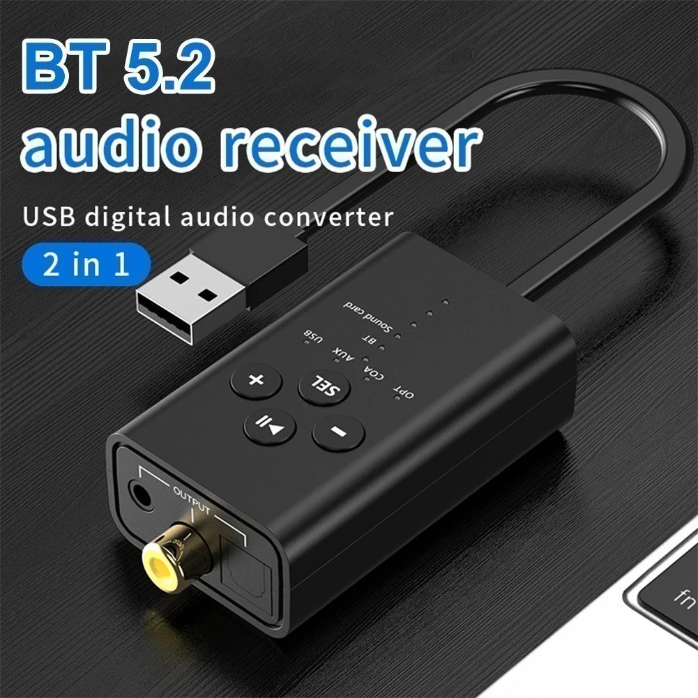 Bluetooth 5.2 Receiver Adapter Fiber Optic/Coaxial/AUX Audio to USB Stereo Music