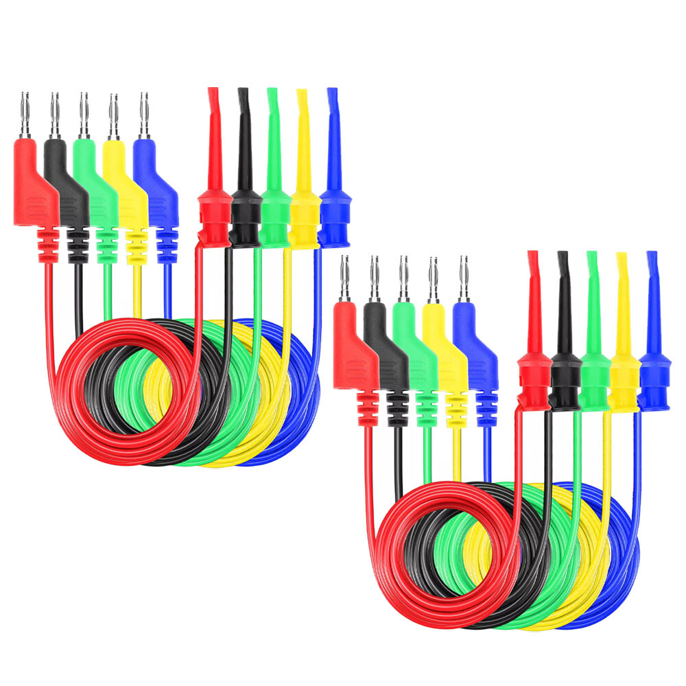10X 4mm Stackable Banana Plug To Test Hook Clip Test Leads Mini Grabber Cables