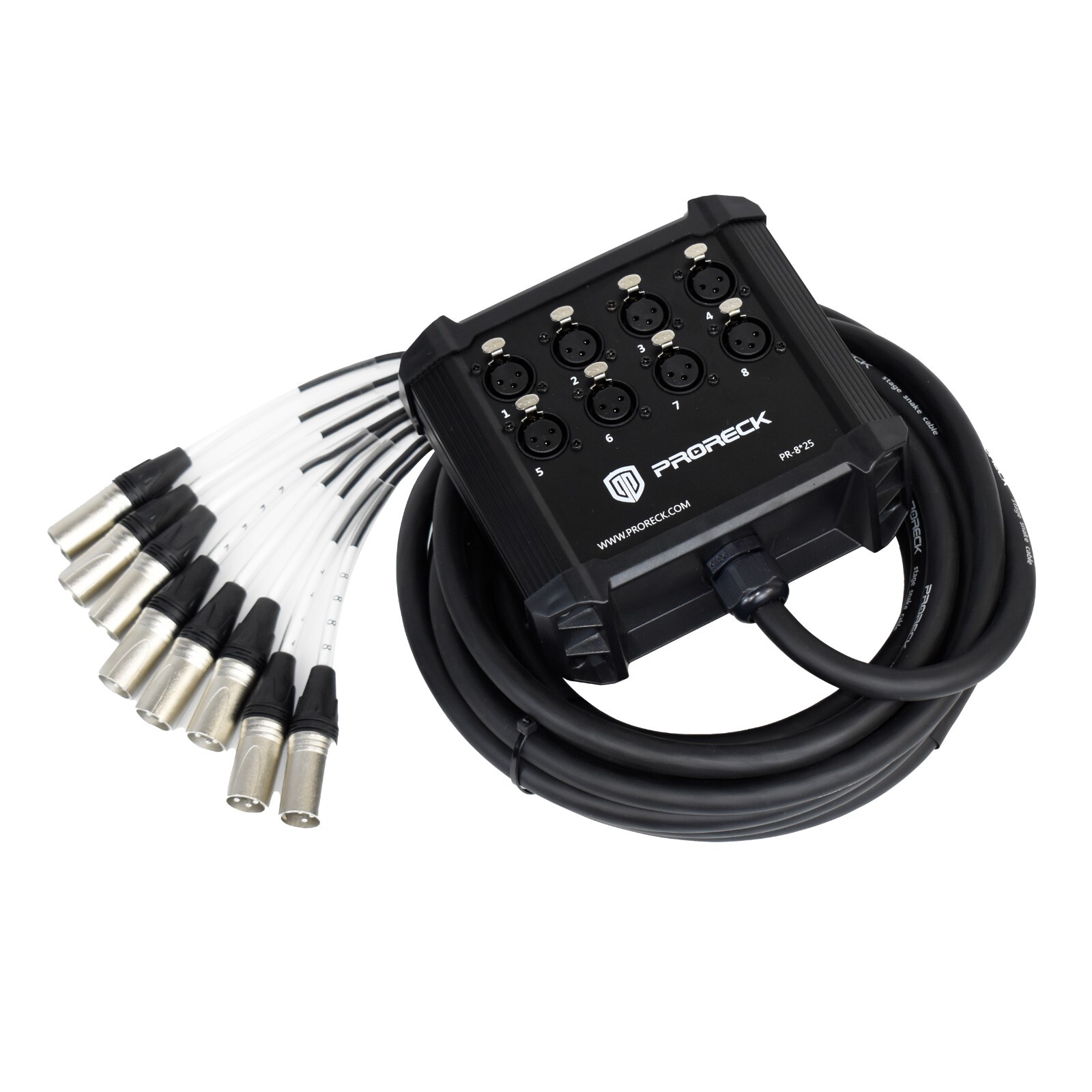 PRORECK PR-8*25 Low Profile XLR Send Snake Cable Splitter 25 feet Male Connector