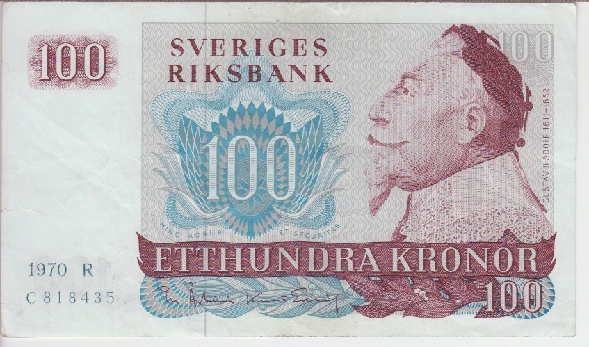 SWEDEN BANKNOTE P.54a-8435 100 KRONOR 1970 R, VF