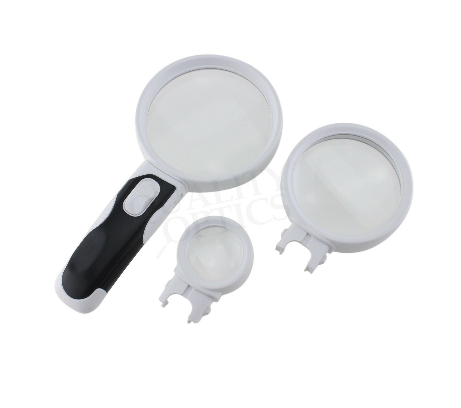 Quality Optics® Easy Grip Illuminated Hand Magnifier 4pc Interchangeable LED