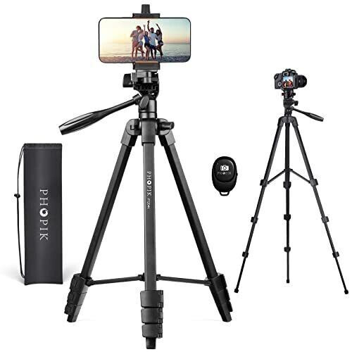PHOPIK Lightweight Phone Tripod 54 Inches Video Tripod with 360 Panorama + More