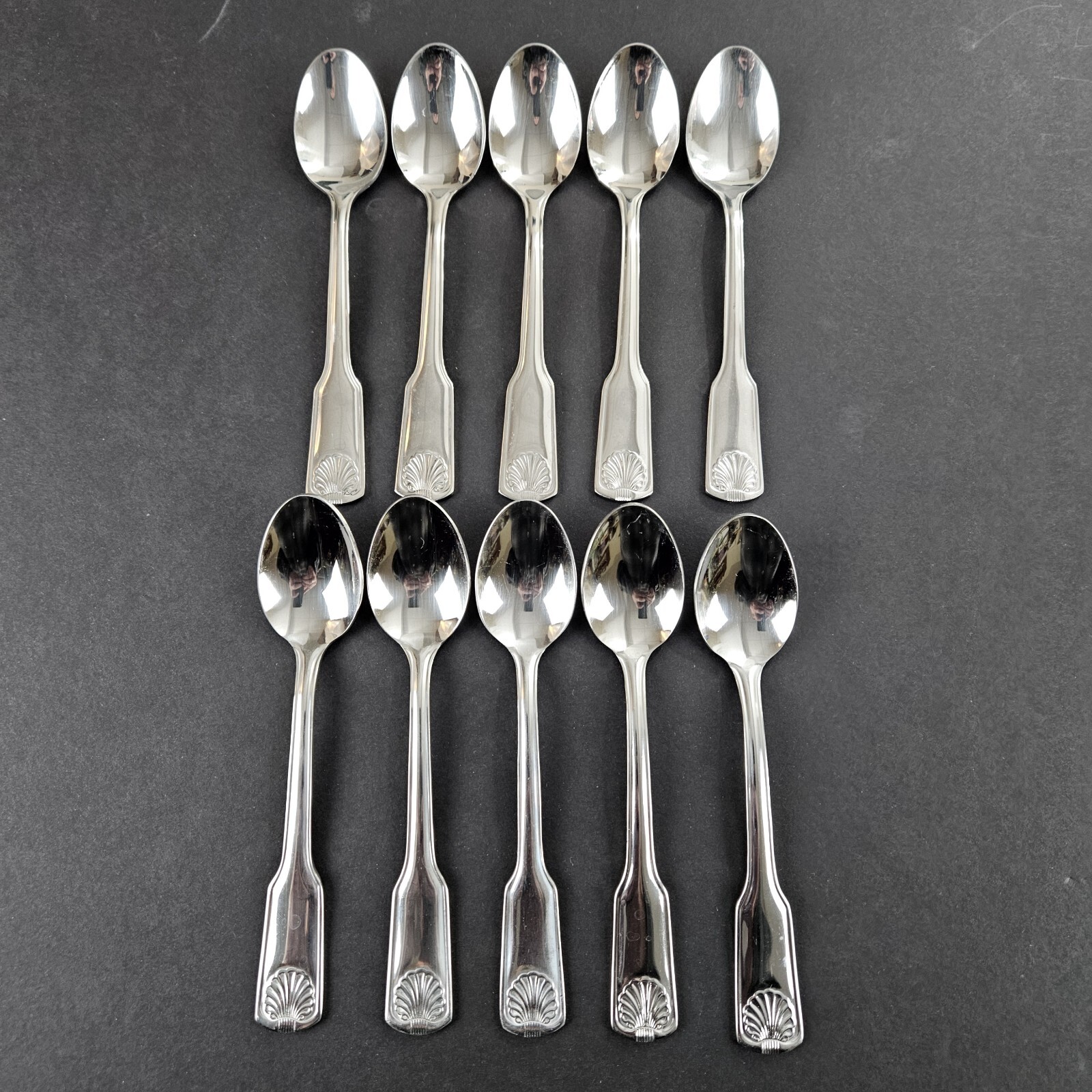 Cambridge Flatware Teaspoon Lot Shell Pattern Stainless 10 Teaspoons