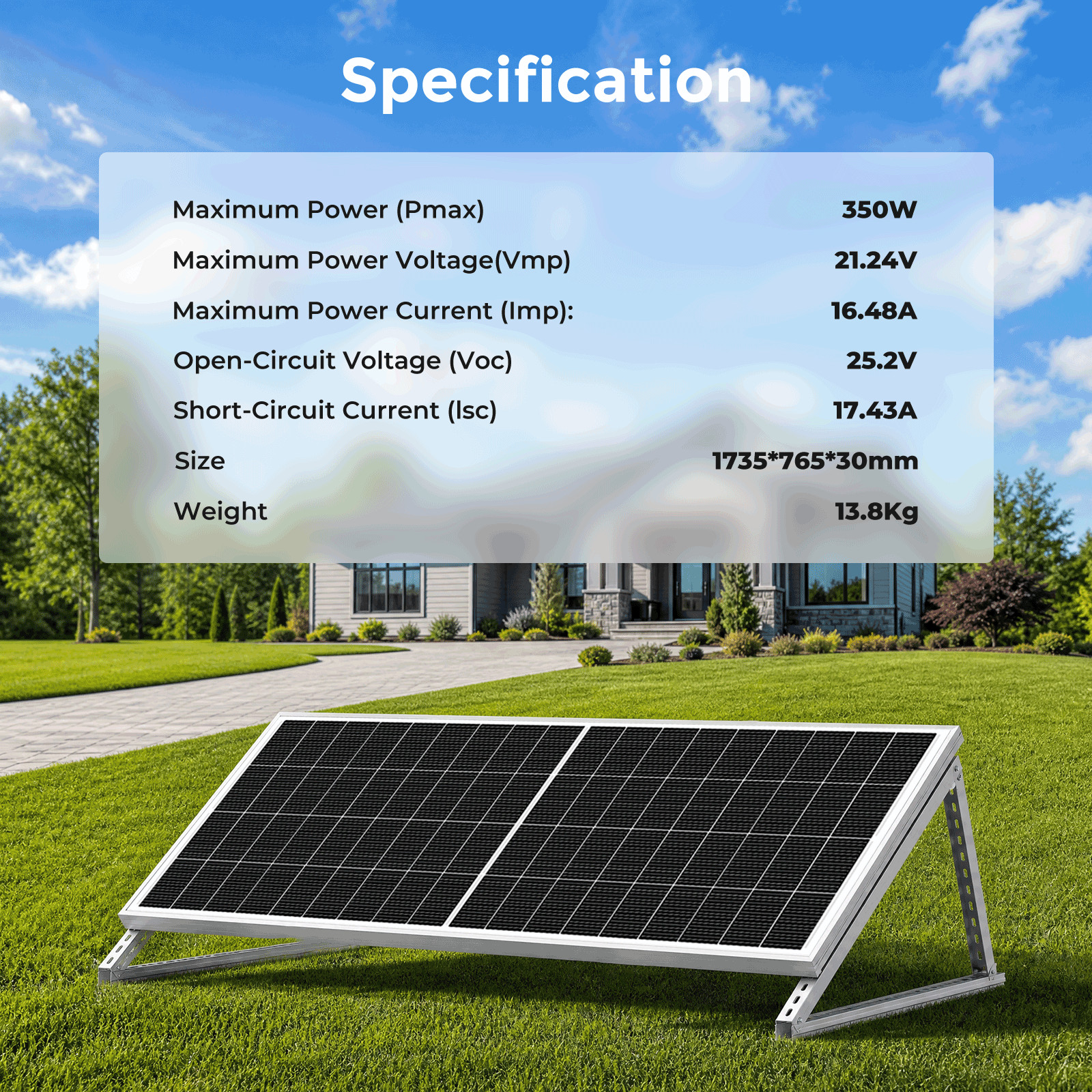 4PCS 350W 1400W Solar Panel 25.2% High Efficiency Home Shed Efficiency Off-Grid