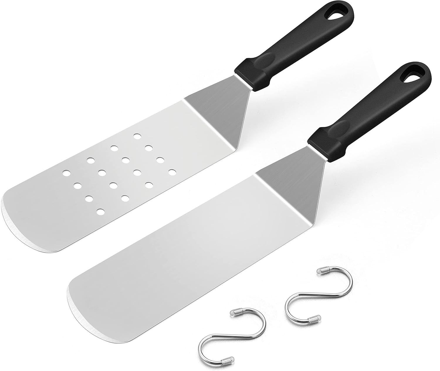 Metal Spatula Set of 2,  14.5 X 2.8In Heavy Duty Perforated & Solid Griddle Tune