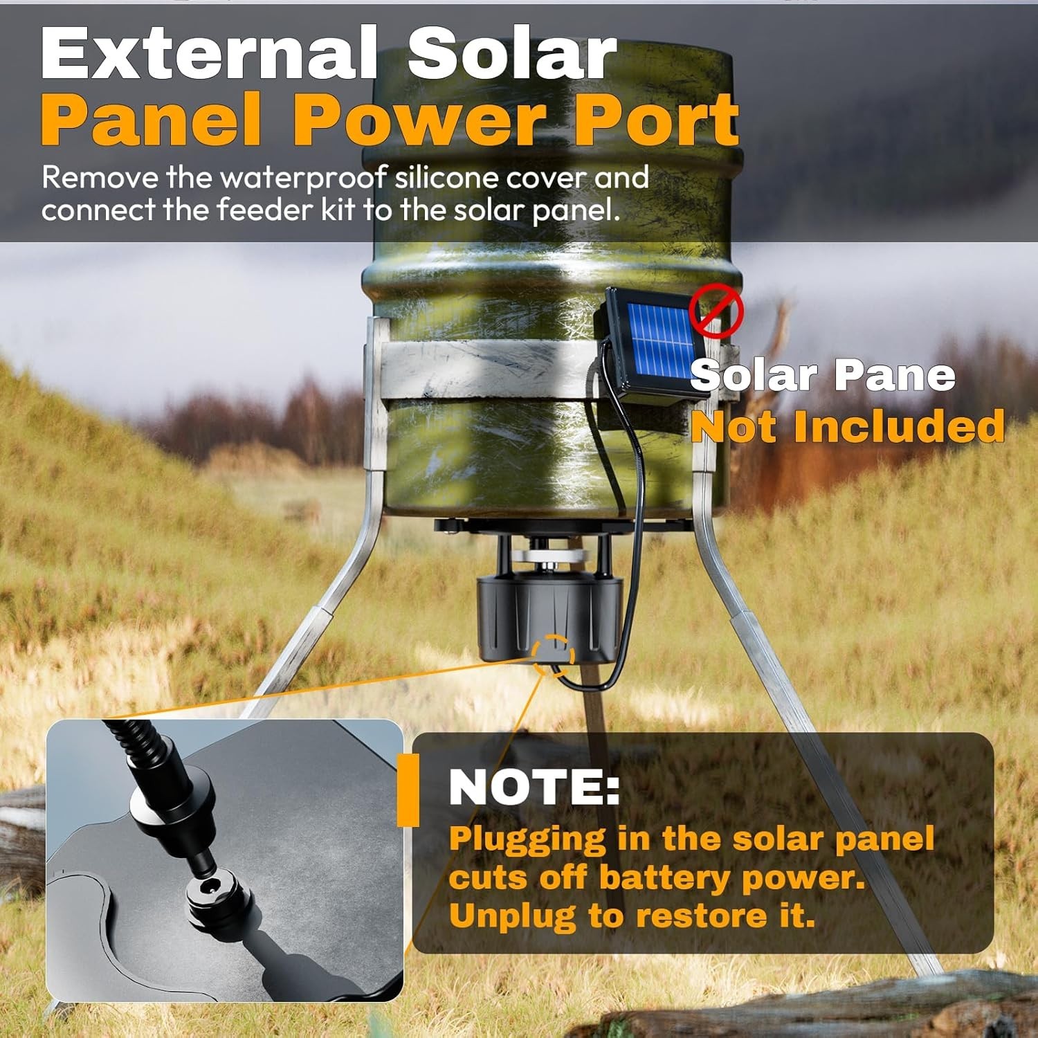 Versatile 6V Feeder Kit: Ideal for Deer, Chickens & More with Solar Panel Port