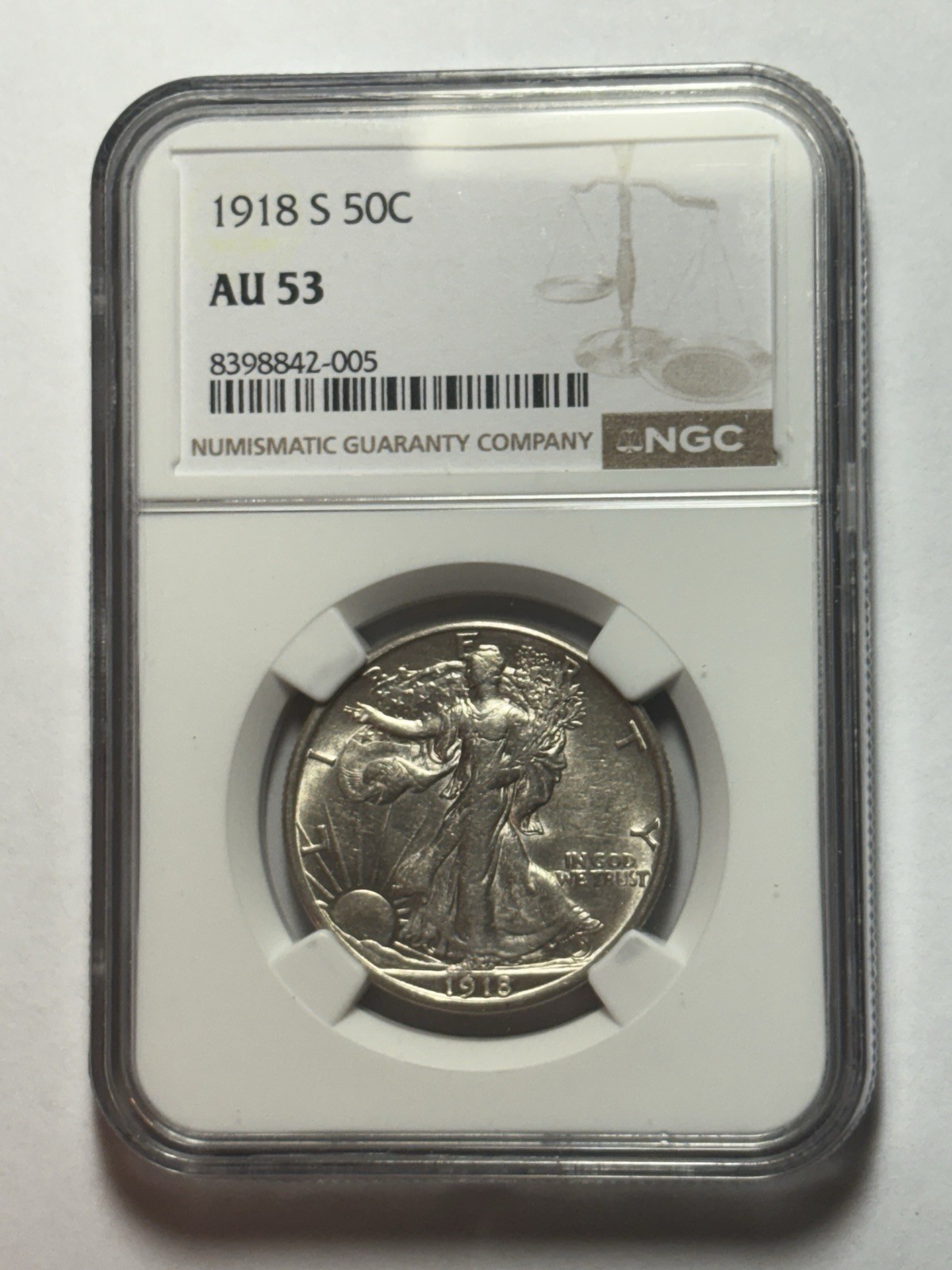 1918 S Liberty Walking Half Dollar AU 53