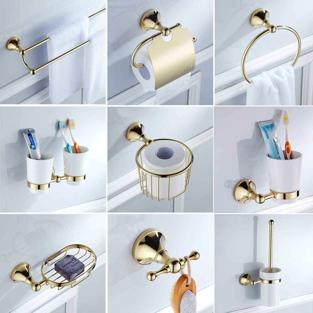Luxury Gold Bathroom Hardware Set Bath Accessory Towel Bar Ring Holder