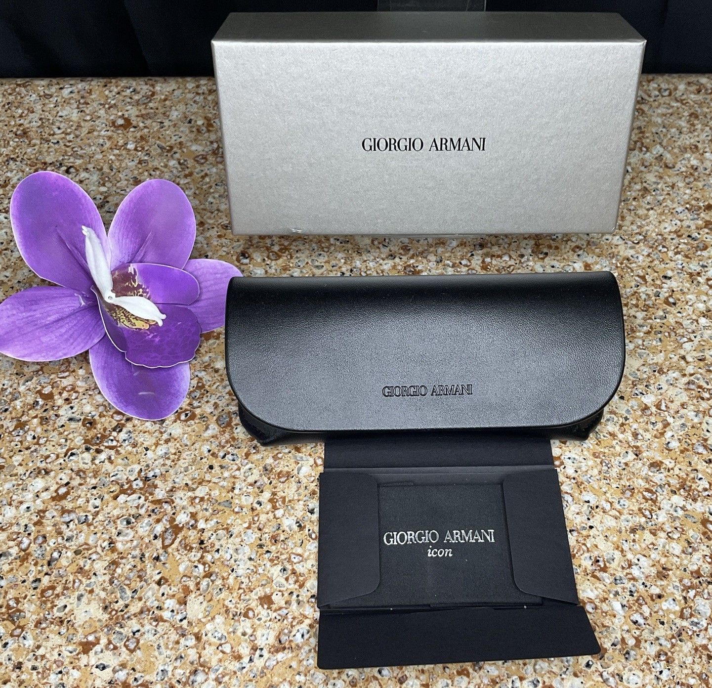 Giorgio Armani Large Eyeglasses Case Cleaning Cloth & Gift Box / Black Logo
