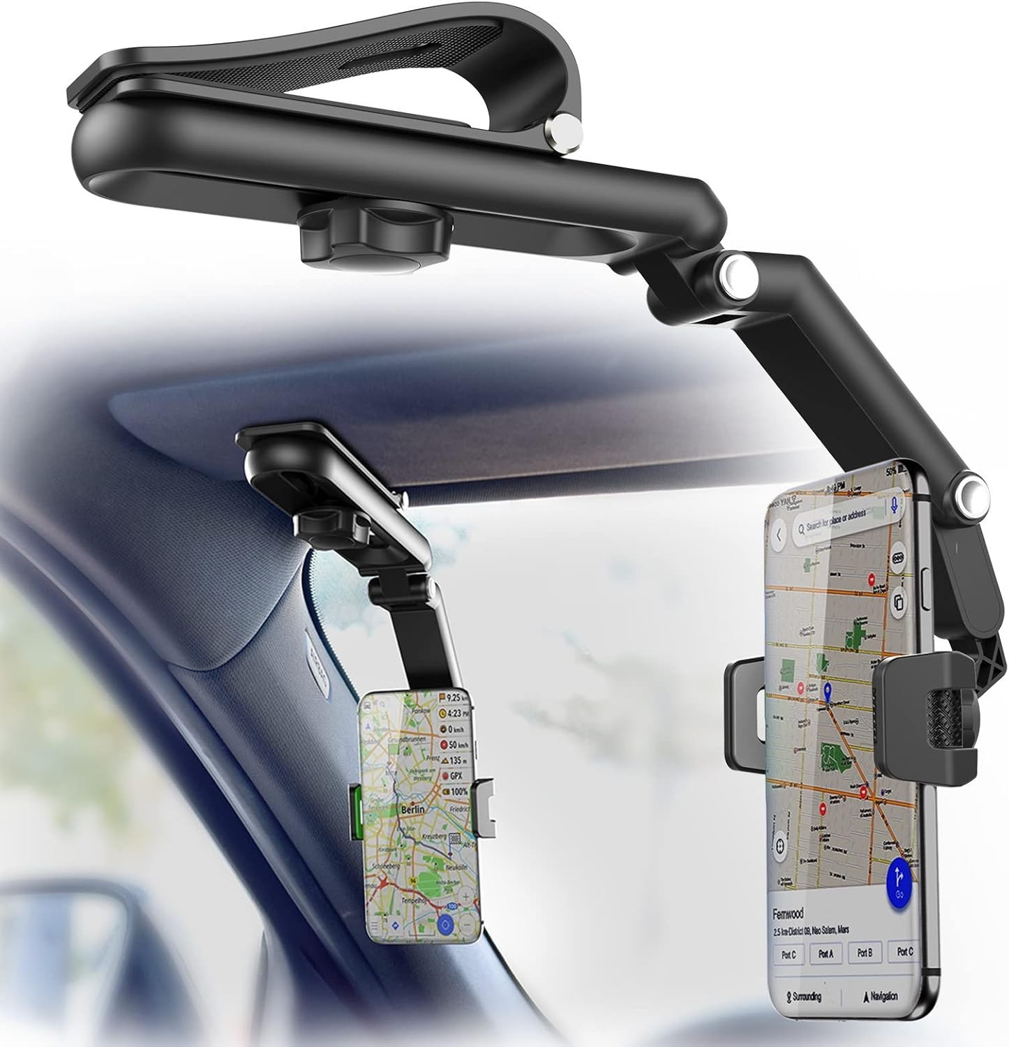Car Visor Phone Holder, Retractable Rotatable Sun Visor Cell Phone Mount for Car