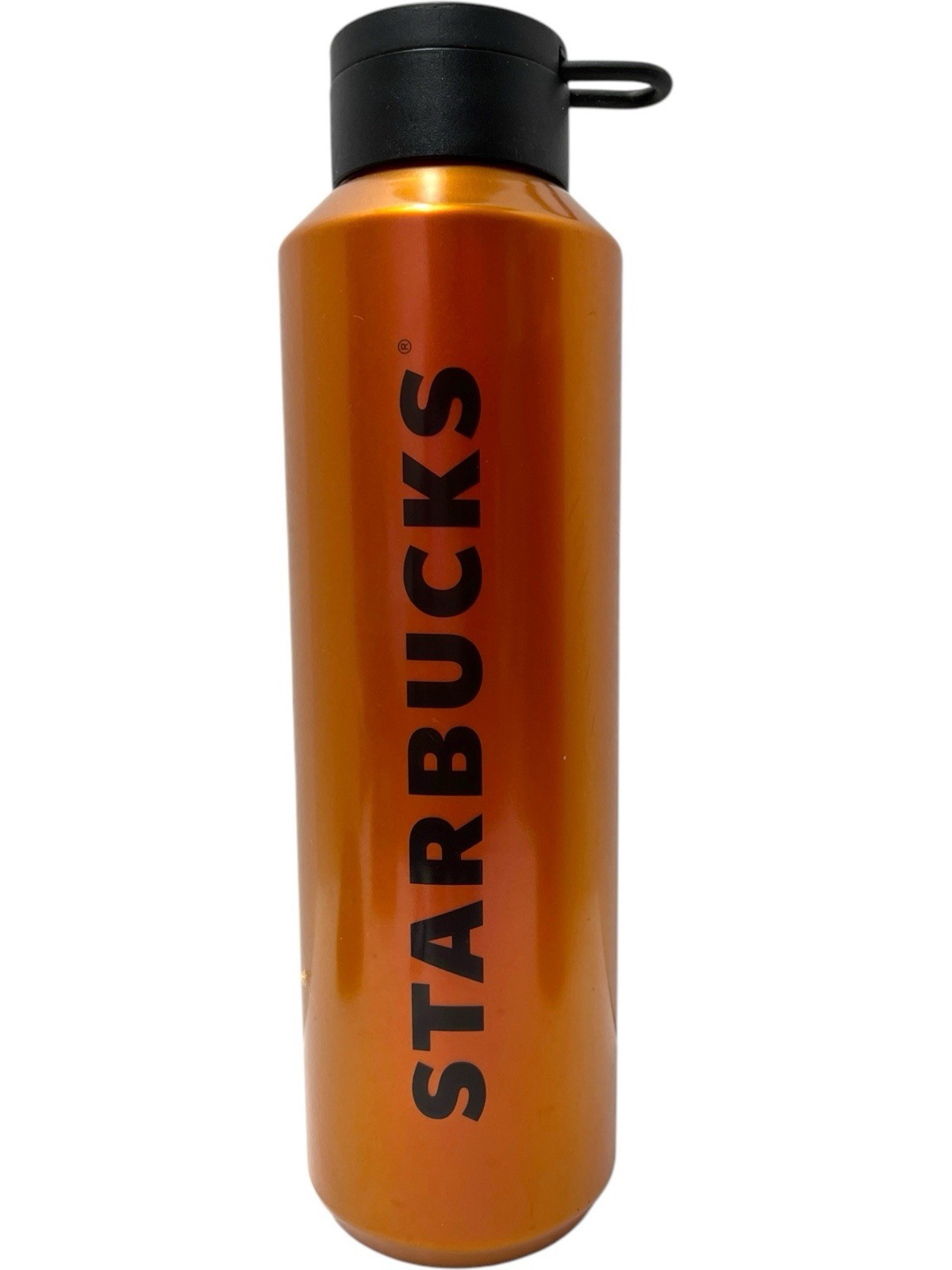 Starbucks Orange & Black Shine Wordmark Logo Strap Water Bottle Tumbler 24 Oz