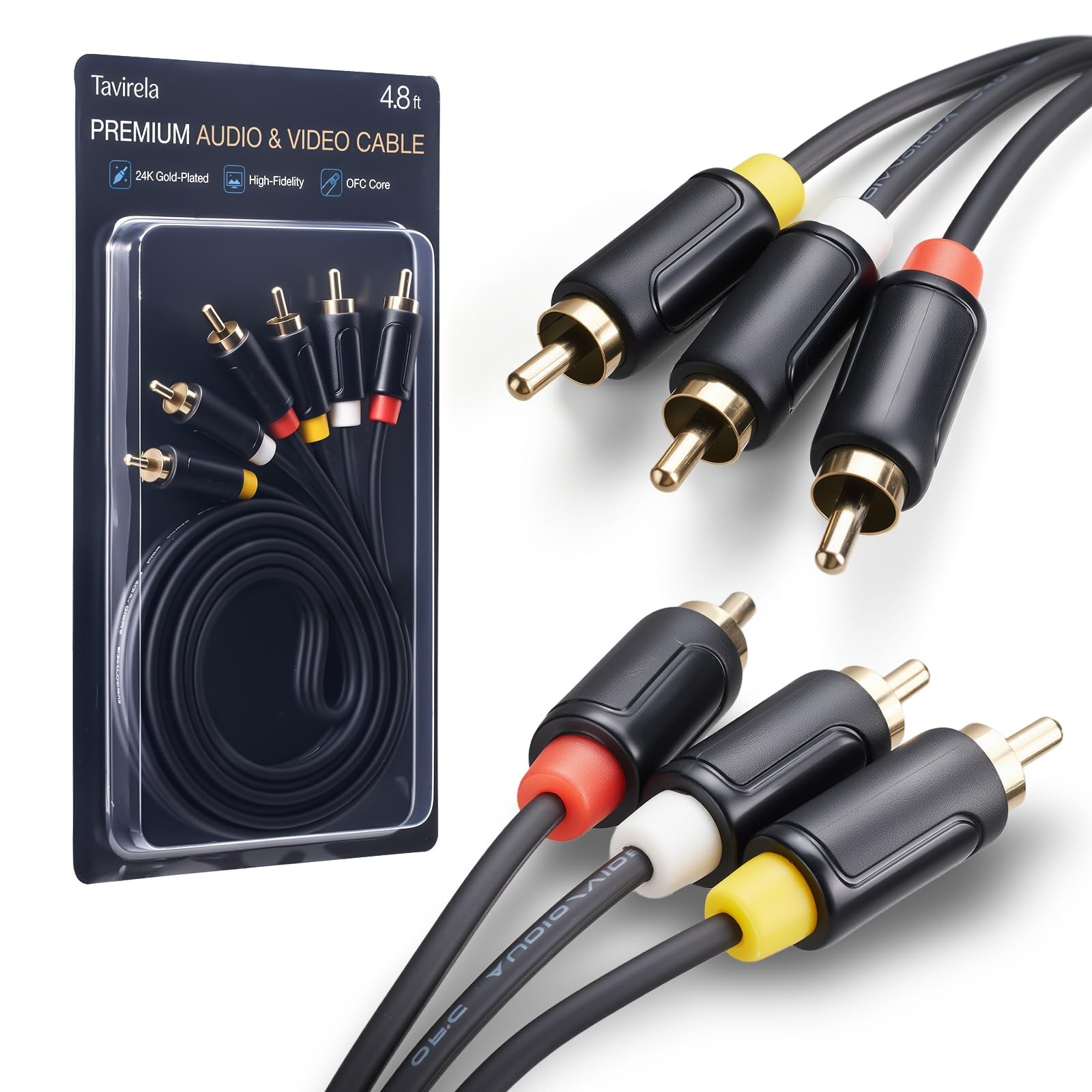 Black 4.8 Ft RCA AV Cable 3 to 3 Composite Audio Video Cord