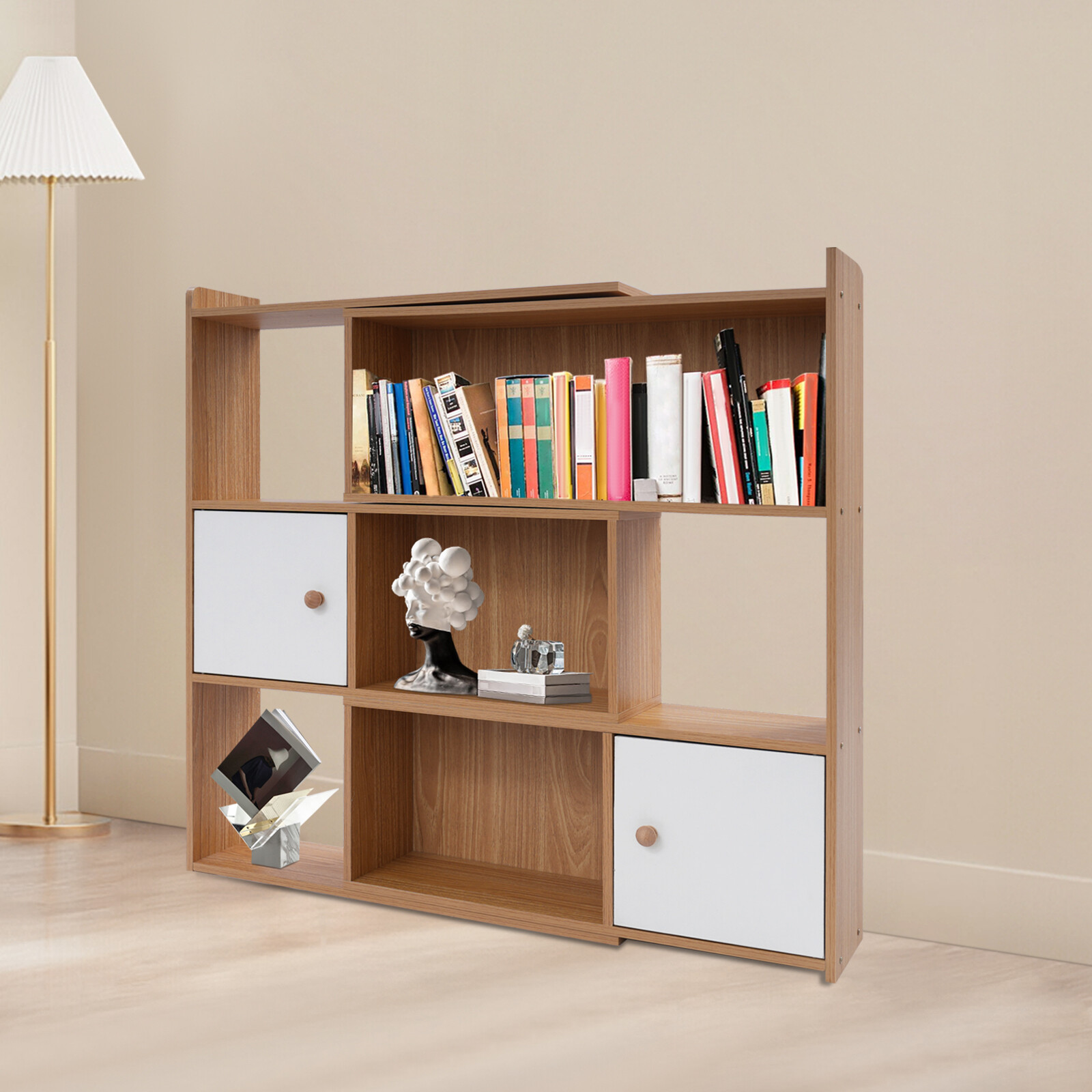 3-tier Bookshelf Stretchable Bookcase Modern Log Color Bookshelf For Home Office