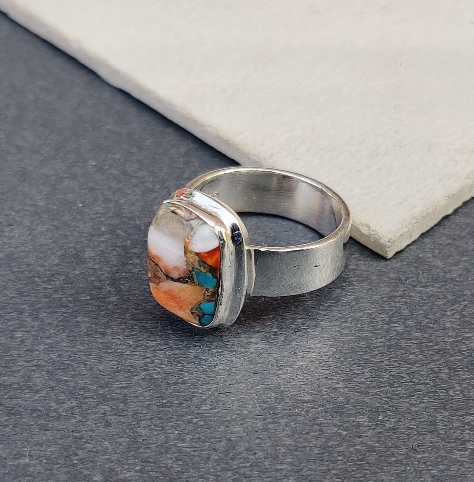 Oyster Copper Turquoise Gemstone Ring 925 Sterling Silver Handmade Gift Ring