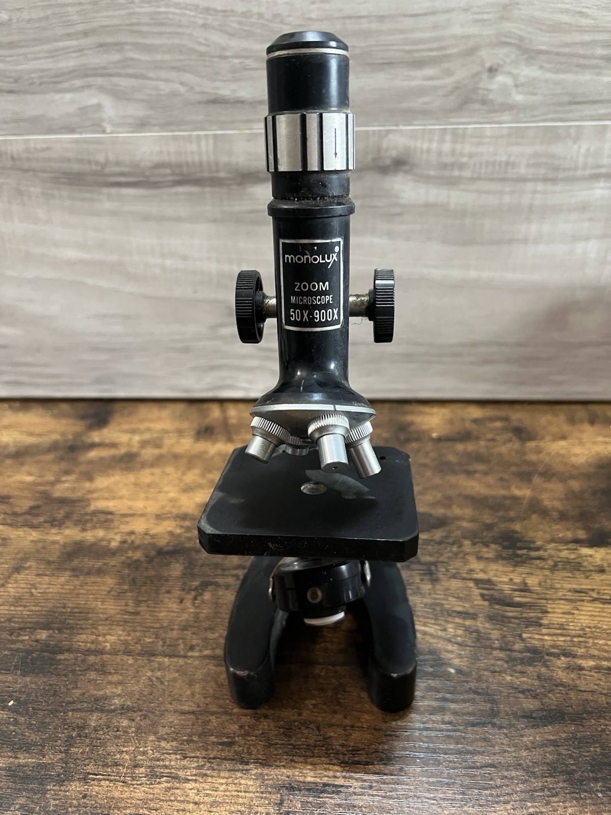 Vintage MonoLux 50X 900X Zoom Microscope Untested Parts Repair 10 Inch