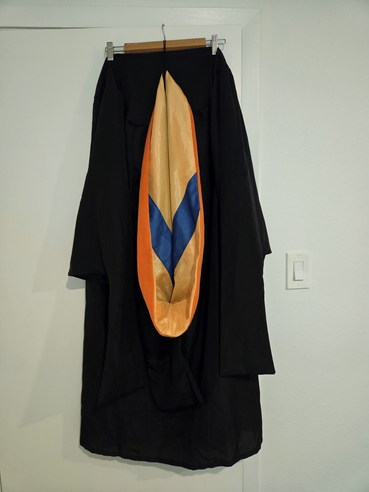 Classic Master Graduation Gown with Hood, Engineering Orange, Gold Yellow/Blue