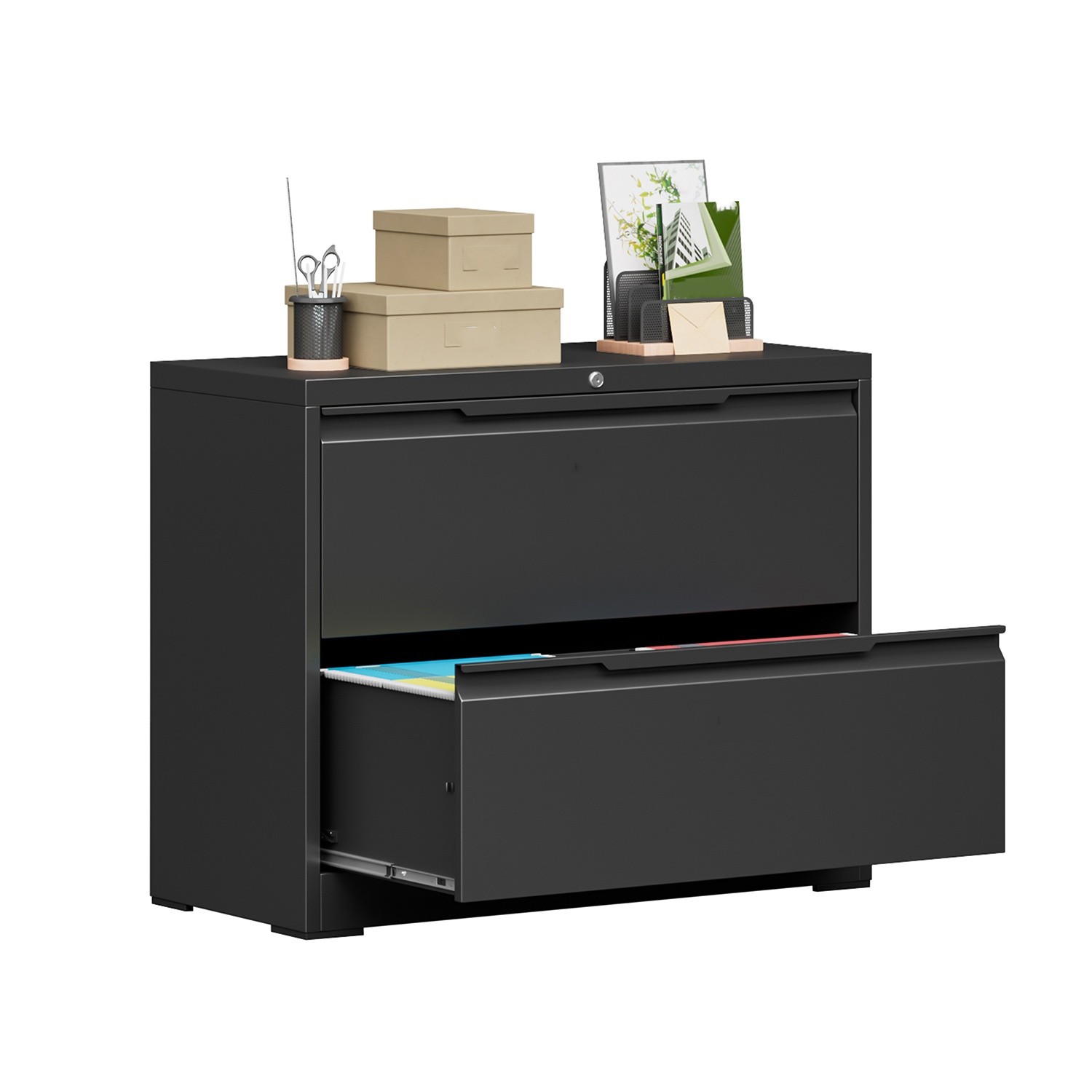 2 Drawer Storage Cabinet Metal Lateral Storage Cabinet Office Filing Cabinet BK