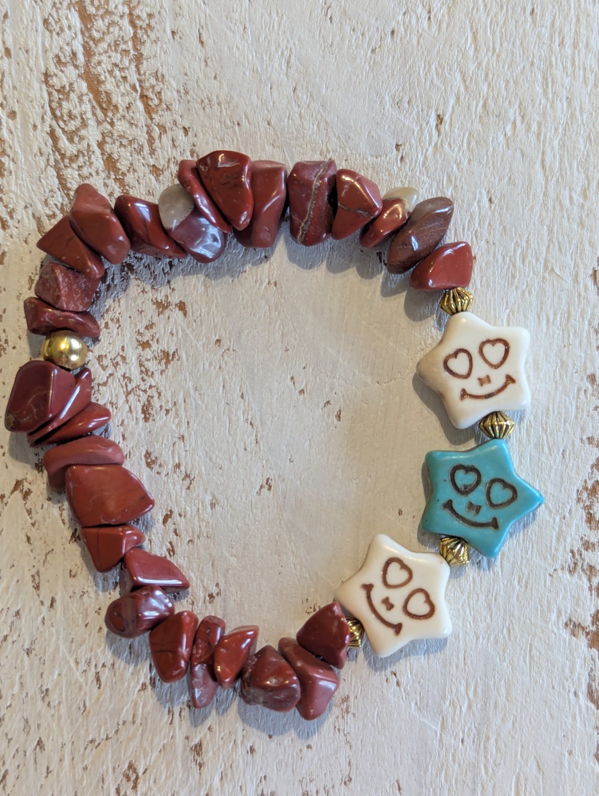 Beaded Stretchy Rock Bracelet with Smiley Face Star Charms Skull Turquoise