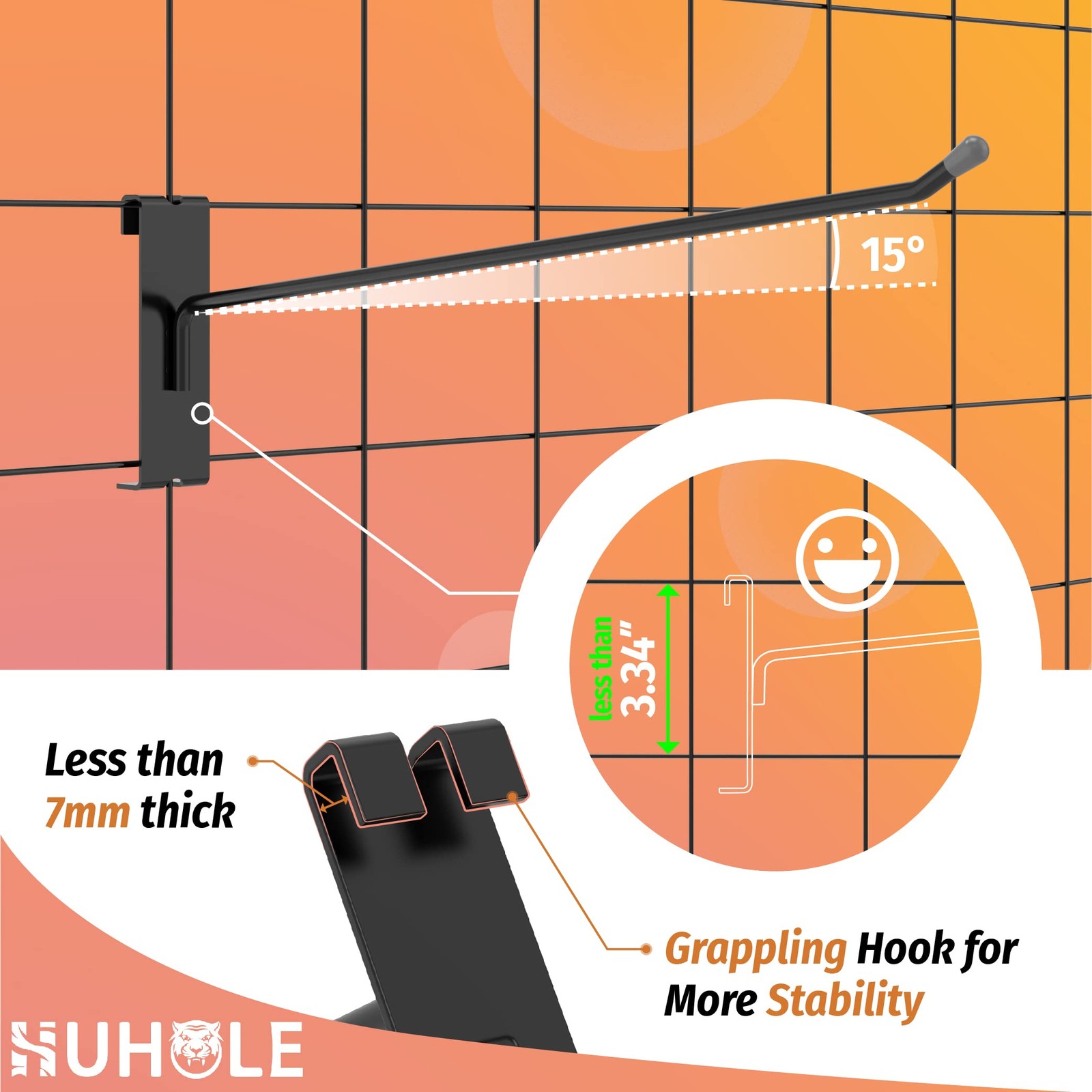 32 Pack 12 Inch Black Gridwall Hooks for 3 × 3 Wire Grid Panel