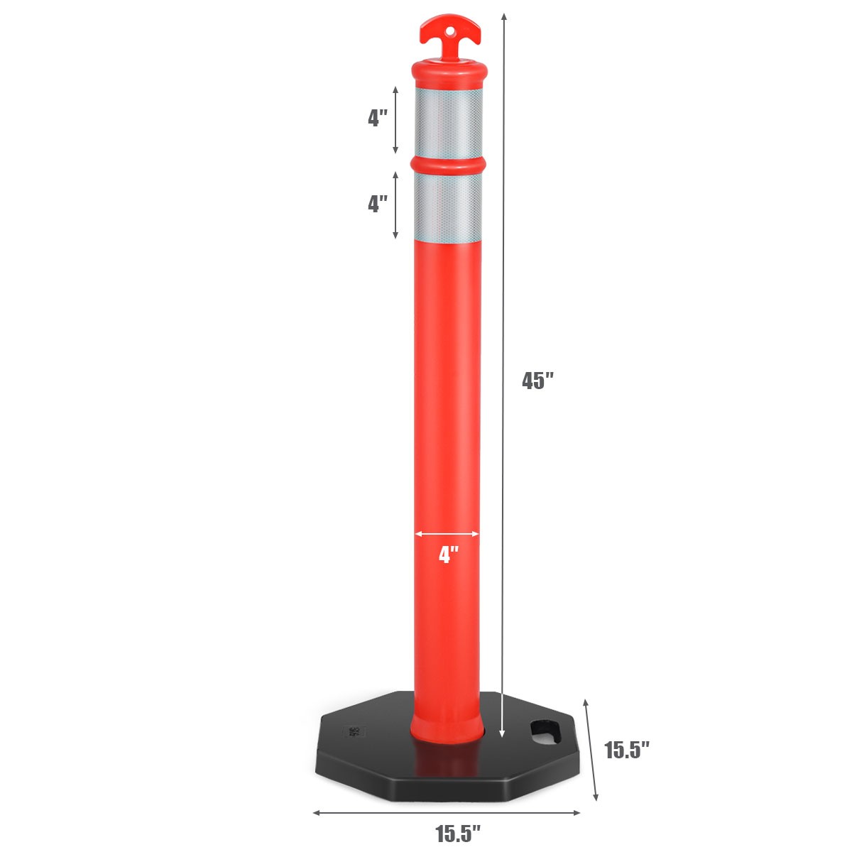 6 Pack 45" Orange Traffic Delineator Post Cone w/ Rubber Base & Reflective Bands