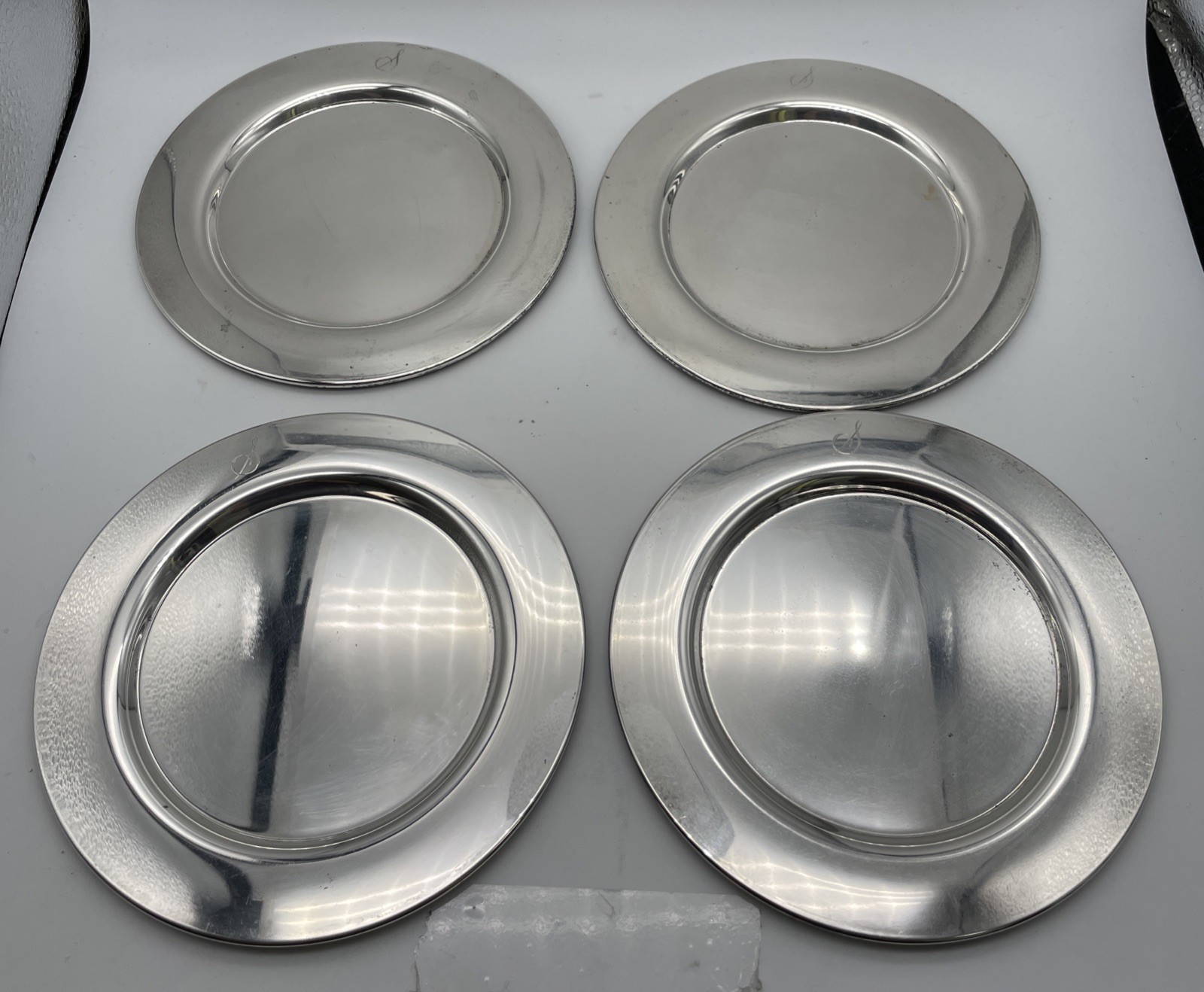 Vintage Wm A Rogers Silver Plate 6" Bread Dessert Plates Set of 4 Monogram S