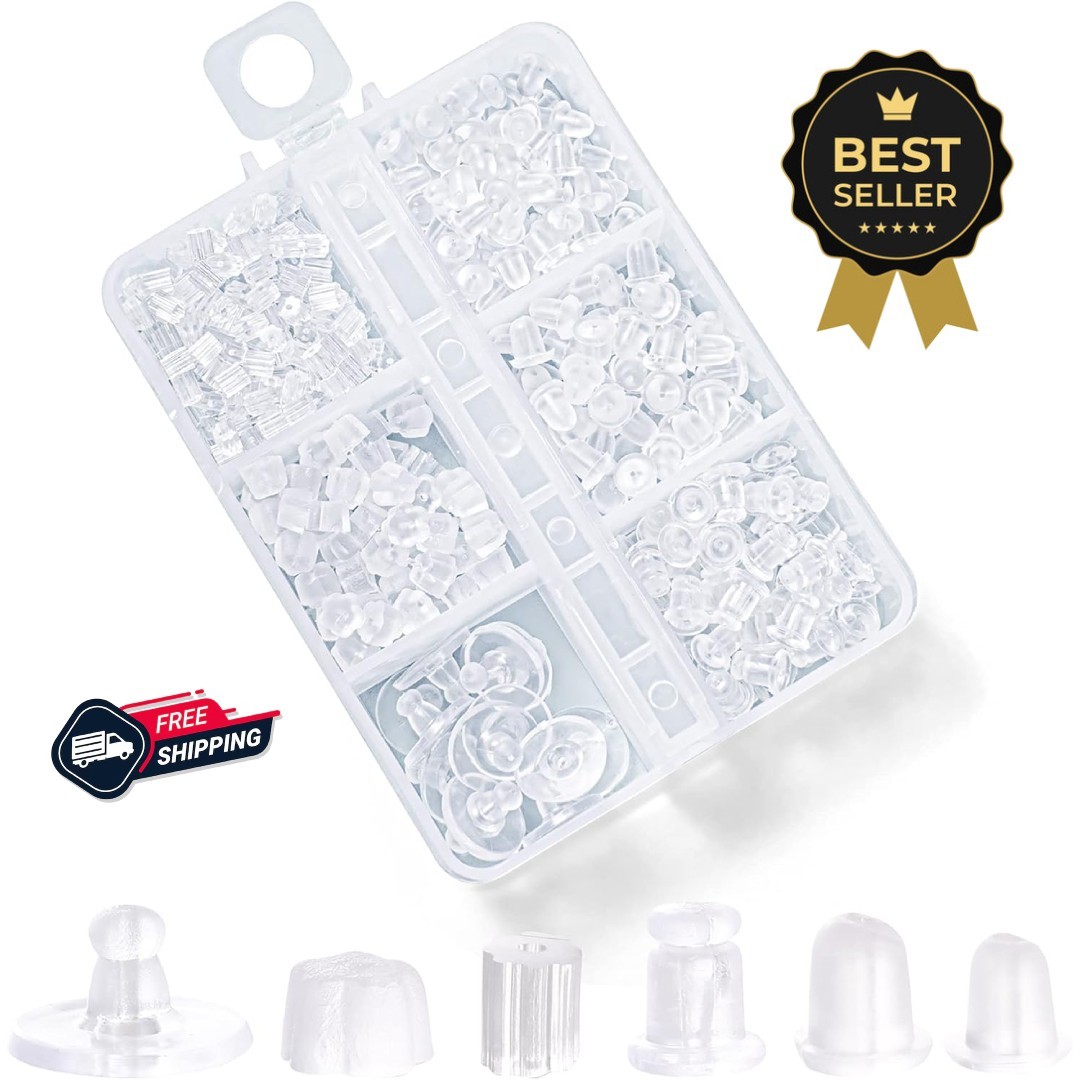 6 Styles Silicone Earring Backs for Studs, 600 Pcs Clear Soft Earring Backings H