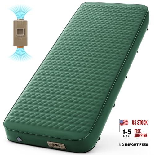 Self Inflating Sleeping Pad with Electric Pump 4 Inch Ultra Thick Single Green