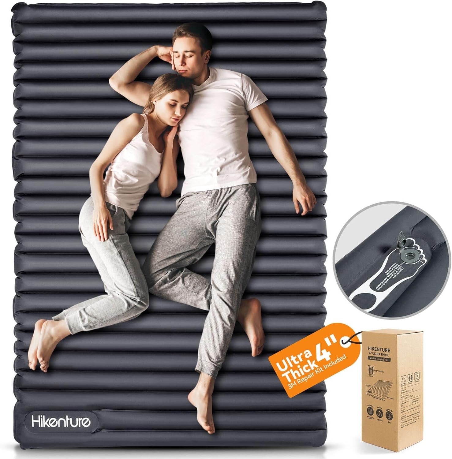 Hikenture 4" Thick Self Inflating Double Sleeping Pad w/ Built In Pump 2 person