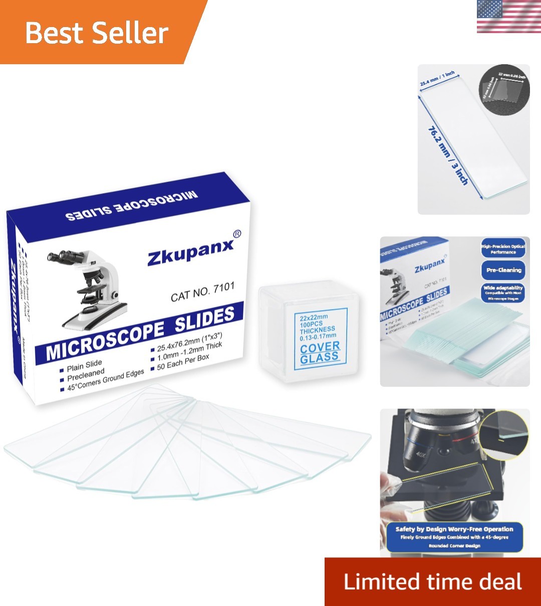 Blank Glass Microscope Slides and Covers - Ground Edges & 45° Clipped Corners, H