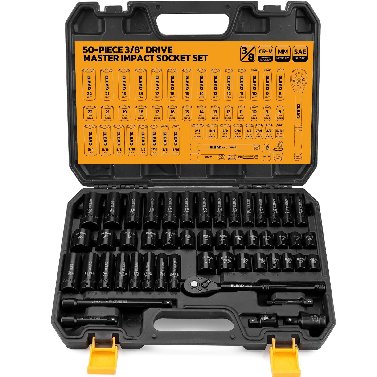 3/8'' Drive Impact Socket Set - 50-Piece Shallow & Deep Socket Set Metric and...