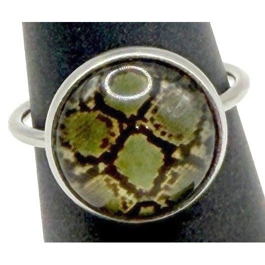 Silver Tone Green Mosaic Toe or pinky Ring Adjustable Size 5.75 Boho Style