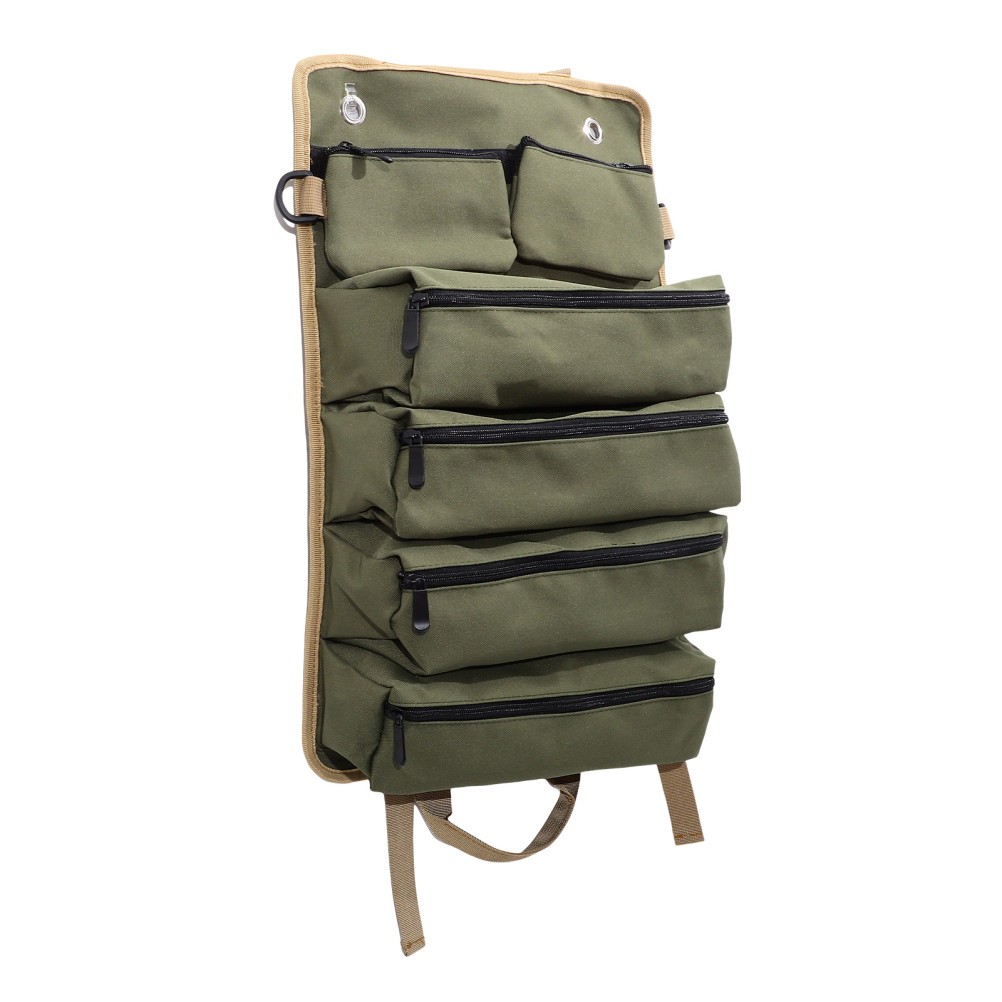 Portable Tool Roll Up Bag Durable Oxford Cloth Dark Green for Car Tool Storage