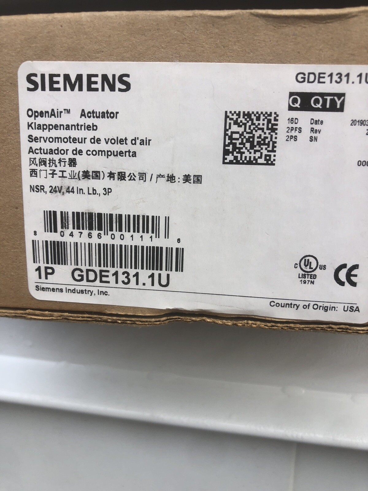 Siemens GDE131.1U Air Damper Actuator