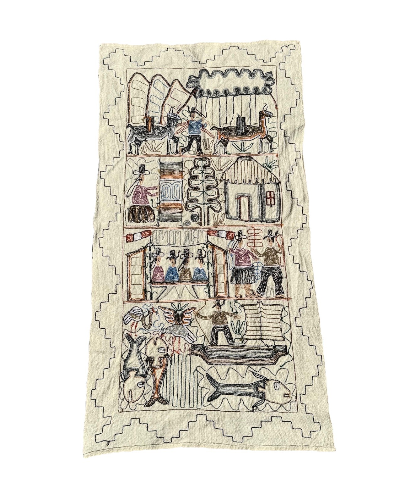 Vintage Folk Art Embroidery Peru "Matrimonio" 42”x23” Wall Hanging Wedding Gift