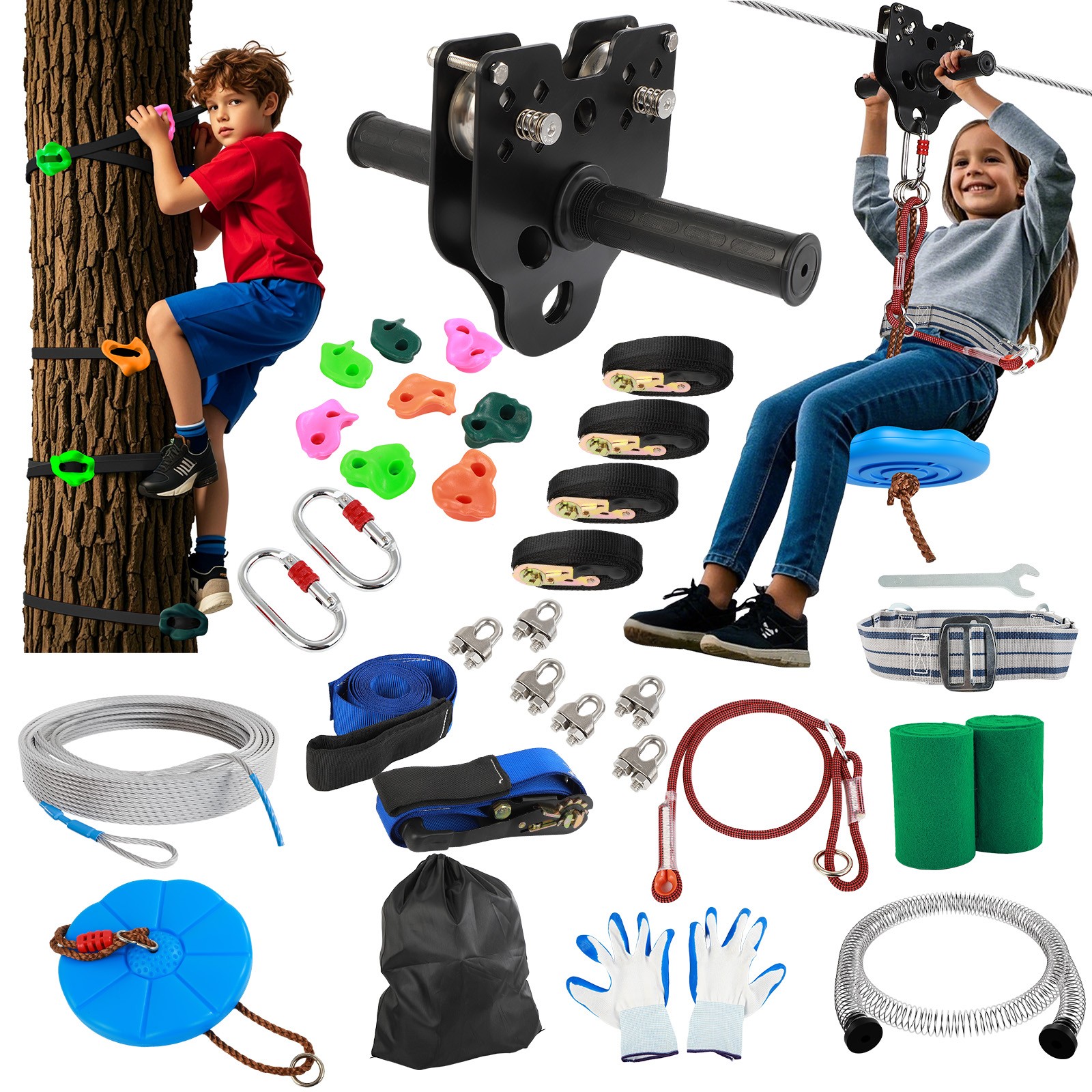 200ft Zipline for Kids and Adults: Up To 400LBS Backyard Play Equipment