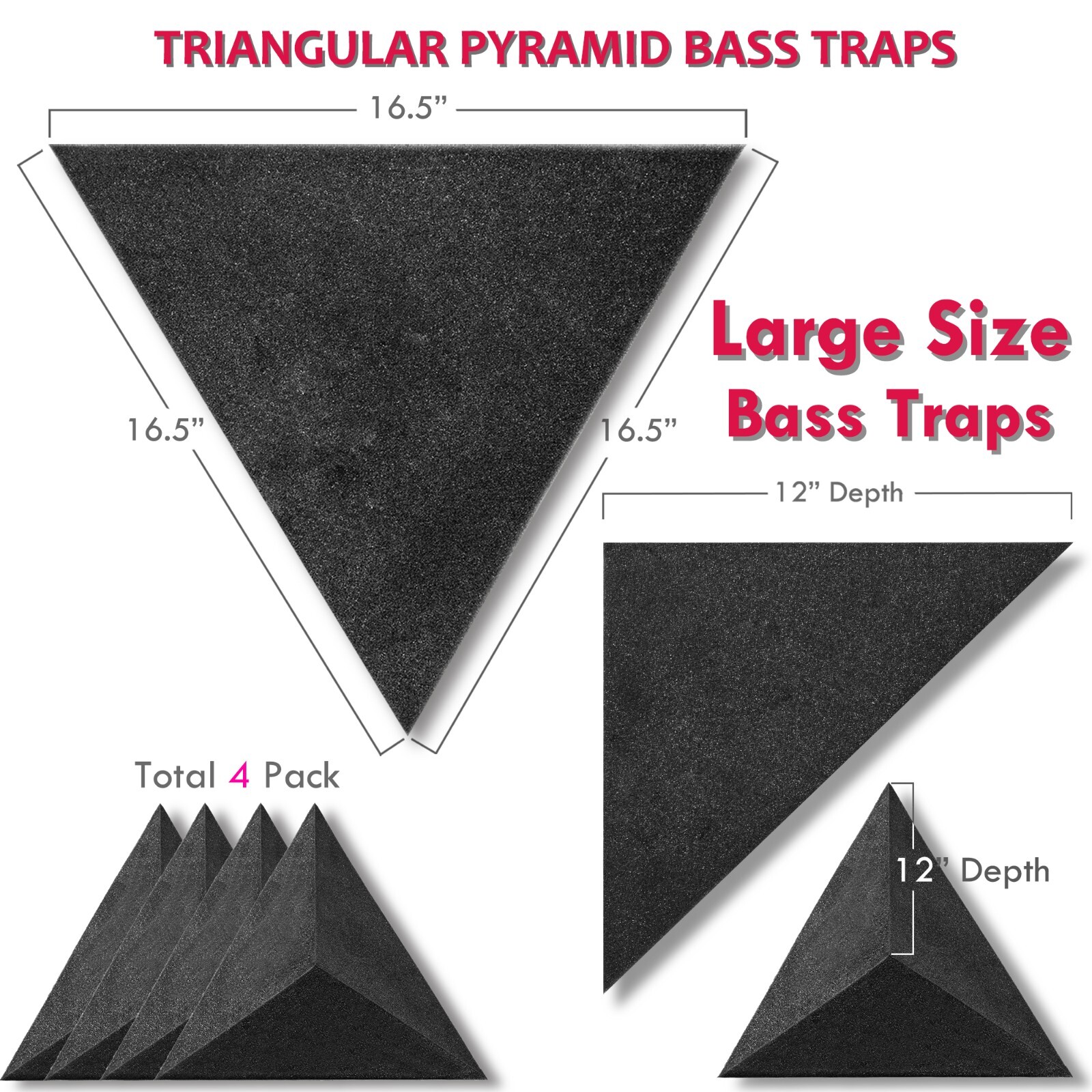 Foroomaco Triangular Pyramid Bass Traps - 4 Pack for Ceiling Corners