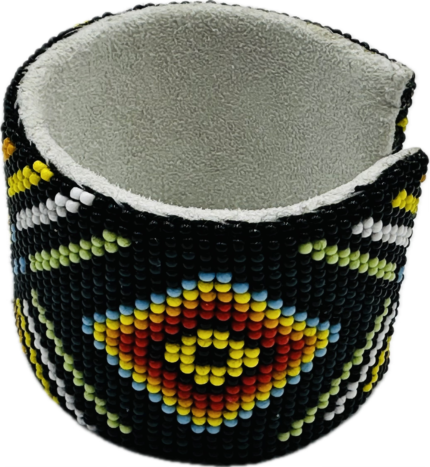 Handmade beaded Black Multicolored leather Hard cuff bracelet