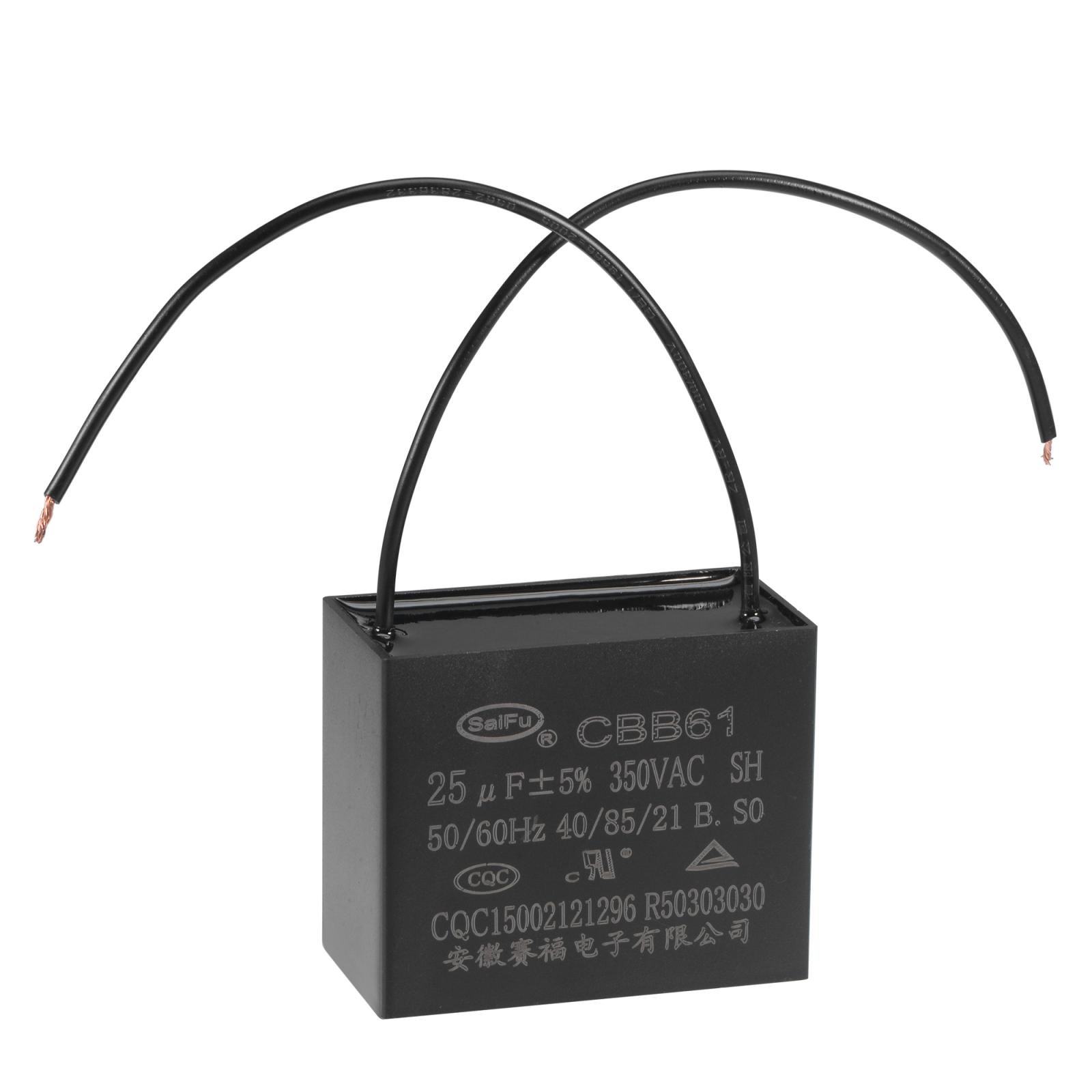Metallized Film Ceiling Fan Capacitor CBB61 25uF 350V AC 2 Wires