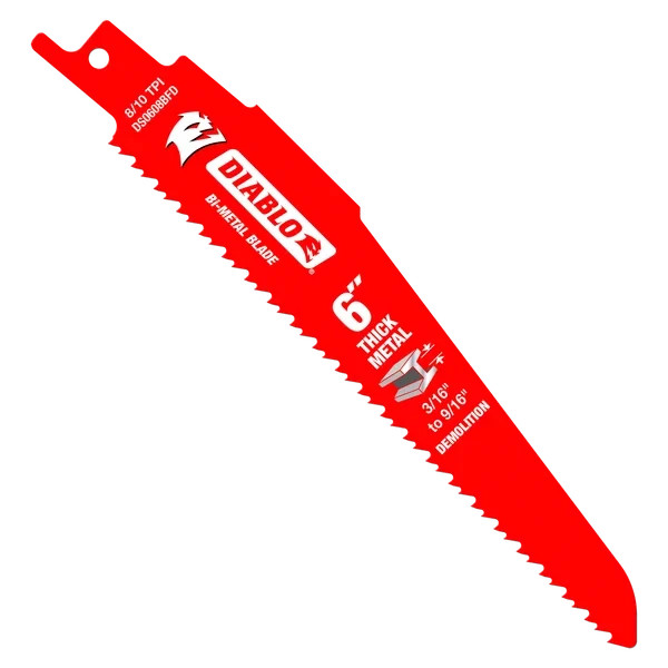 Bi-Metal Reciprocating Saw Blade for Thick Metal 6" 8/10TPI (1 Blade)