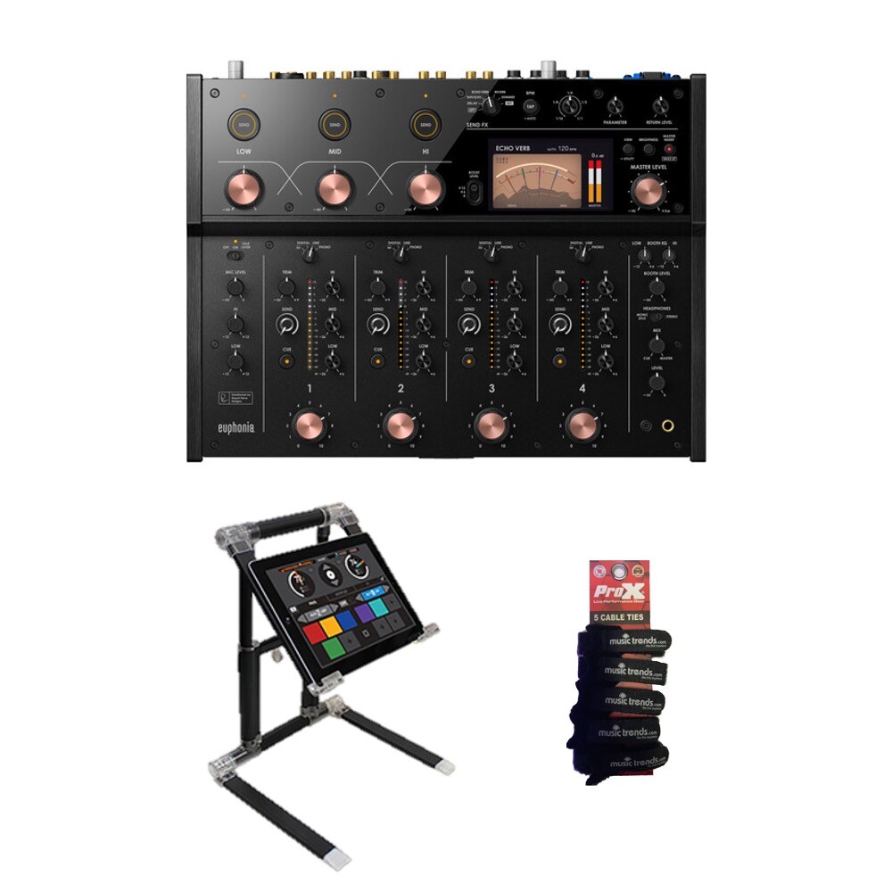 AlphaTheta Euphonia professional 4 channel mixer + laptop stand & ties